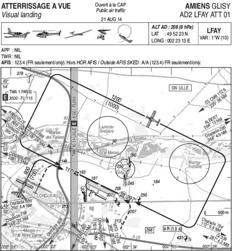Carte VAC de l'aérodrome d'Amiens (LFAY)