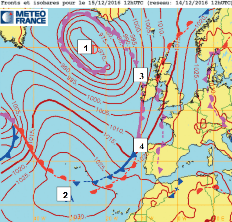 Carte des pressions et fronts de Météo France